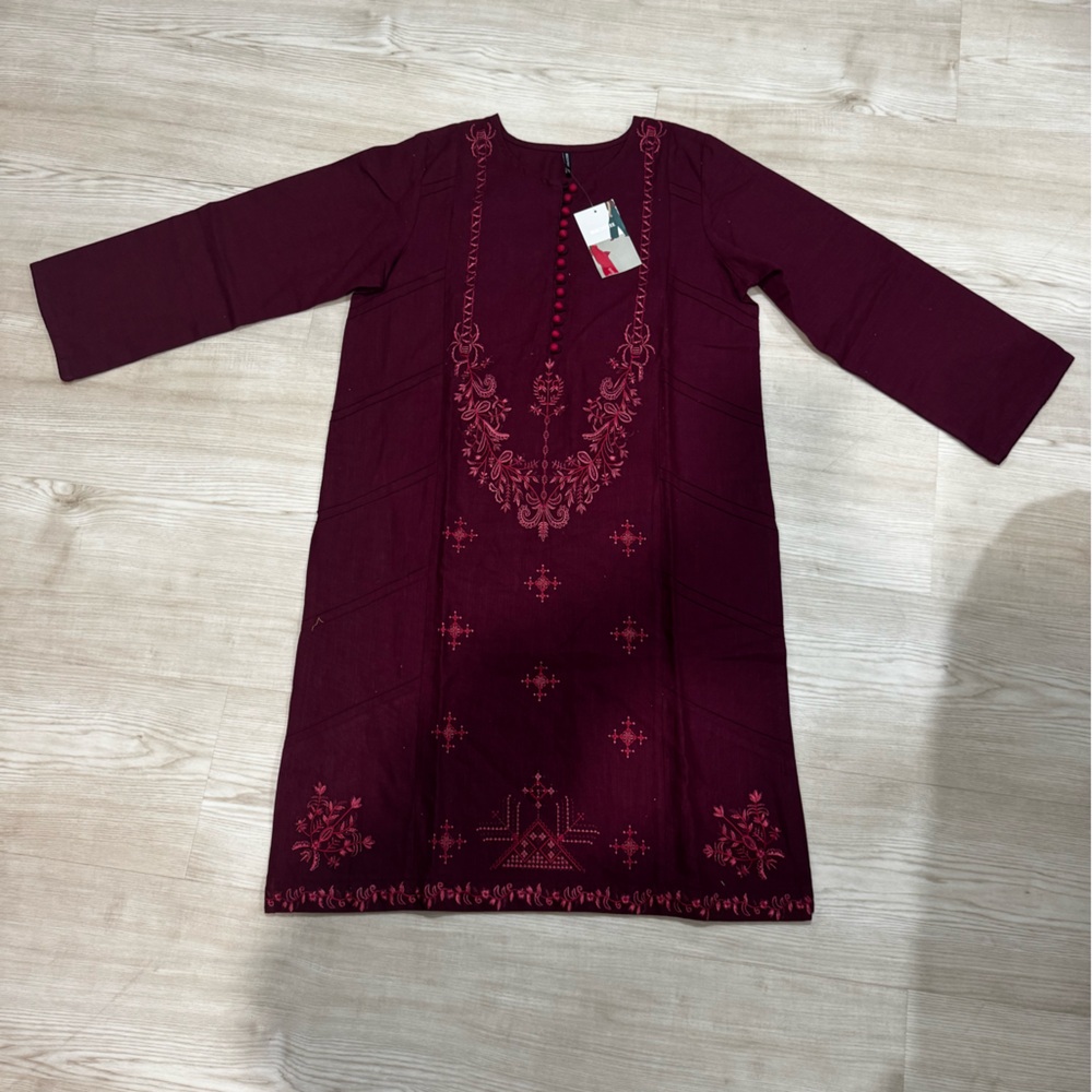 Elegant Maroon Embroidered Straight Kurta for Women